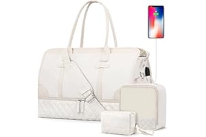 ETRONIK Weekender Reisetasche Damen, Große Reisetasche mit Schuhfach & Nass-Tasche, Weekender Bag Damen Tragetasche Sporttasche mit Kulturtasche, Tasche für Krankenhaus 4er Set (Beige)