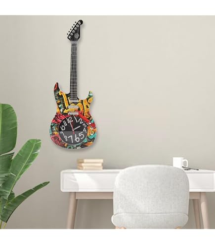 Horloge Murale Guitare Instruments Musique - Décoration Rock Metal Punk Artisanale