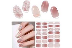 DUKASOU Gel Nail Stickers,28 Pcs Flowers Semi Cured Gel Nail Strips (Gentle Flowers),Long Lasting UV Stickers Self Adhesive UV Light/LED Lamp Required,Easy to Apply Remove