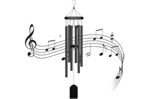 SONGJUM Campane a Vento Scacciapensieri da Appendere Campanelli Eolici Scacciapensieri con 6 Tubi in Alluminio e Gancio Campanelli a Vento in Metallo per Casa Giardino Albero Terrazzo Interno Esterno （Nero）