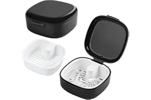 Flintronic Caja de Prótesis con Colador, Caja Ferula Dental, caja de Baño de Dentadura Dental, cubierta Portátil para caja para Dentaduras, Funda Ferula dental para Guardar y Limpiar Dientes Postizos
