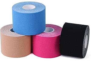 YOEZUO 4 Rollos Cinta de Kinesiología Tape, (5mx5cm) impermeable Kinesiotape Deportiva para Hombros, Rodilla, Alivio Dolor Muscular (4 Colores)