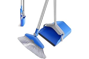 Masthome Ensemble Balai et Pelle à Manche Long Extensible, Balayette et Pelle à Poussière Verticale avec Manche de 126cm, pour Le Nettoyage de La Maison, Cuisine, Bureau