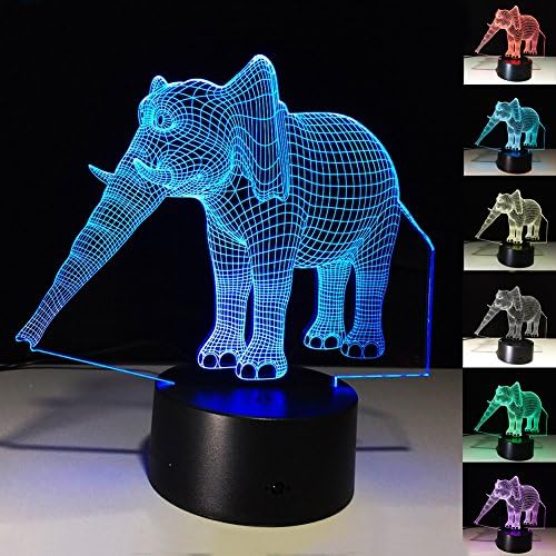 Elephant 3D Illusion Lamp, Ticent 7 Colors Changing LED Night Light with Touch Switch USB Cable Nice Gift Home Office Decorations
