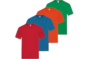 THE ESSENTIALS WARDROBE Boys T-Shirt 4 Pack Multicoloured T-Shirts for Boys Kids Lightweight Soft Comfort Fit Tee Crew Neck Multipack Cotton T-Shirts - Sizes 2-13 Years