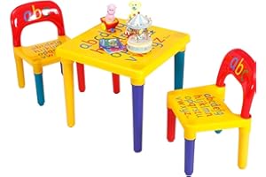 NTEK ABC Alphabet Plastic Table and Chair Set, Educational Kids' Table, Dinner Picnic Desk Seat Furniture, Children's Multi-Color Table & Chairs, Kid/children Furniture Sets Learn & Play Educational