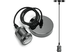 Chrome Pendant Light Fitting, Aigostar Black Pendant Light Fitting with E27 Lamp Holder, Chrome Ceiling Rose Light Pendant Fitting