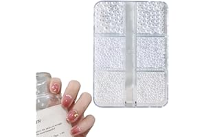 ZOKJSW Akrylowe ozdoby do paznokci, białe płaskie koraliki dla kobiet, półokrągłe koraliki, małe koraliki ze stali nierdzewnej, 1 pudełko kratki do paznokci, białe koraliki do paznokci