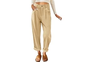 CMTOP Pantalon Femme Velours Côtelé Elastique Taille Haute Décontractés Chic et Elegant Jambe Droit Palazzo Pants avec Poches