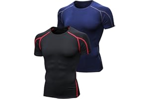 Niksa 2 Pack Short Sleeve Compression Shirts，Gym Tops for Mens Sports T-Shirts Clothing Running Base Layers Top Fitness Athletic Training Workout