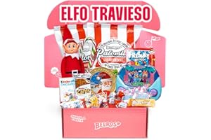 BELROS Pack Navidad. Incluye Peluche Elfo, Surtido Chocolates. 500gr. Regalo Consola Azul. Baston Dulce. Regalos Navideños. Celebraciones. Ideal Amigo Invisible. Regalo para Niños