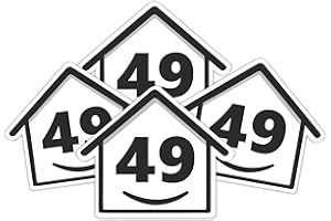 RUBIGO 4 x Bin Numbers for Wheelie Bins, 1-99, 15cm ‘Happy House’ Design Dustbin Stickers, Easy Application Stick On Number Stickers - Weatherproof Self Adhesive Vinyl, Black (49)
