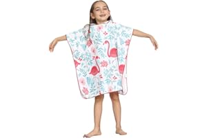 ED-Lumos Toalla de baño con Capucha para niño niña Poncho Playa Infantil Microfibra Albornoz 4-7 años Flamenco