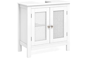 COSTWAY Szafka pod umywalkę, biała, szafka łazienkowa z 2 drzwiami rattanowymi i regulowaną półką, szafka łazienkowa w stylu wiejskim, 60 x 30 x 60 cm (drzwi rattanowe)
