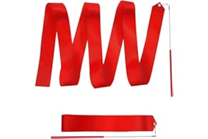 Abeillo 2pcs Rhythmic Dance Ribbons, 78.7 Inch Gymnastics Ribbon Dancer Wand Dancing Ribbon Streamers, Fits Artistic Dancing Gymnastics, Circus Carnival Shows, Baton Stick Twirling (Red)
