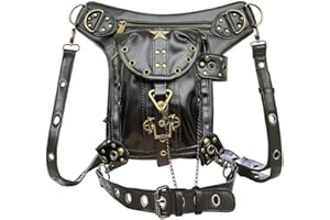 AlwaySky Steampunk Waist Bag, Unisex PU Leather Waist Bag Retro Crossbody Bag Punk Shoulder Bag Travelling Hiking Fanny Pack for Men and Women Black