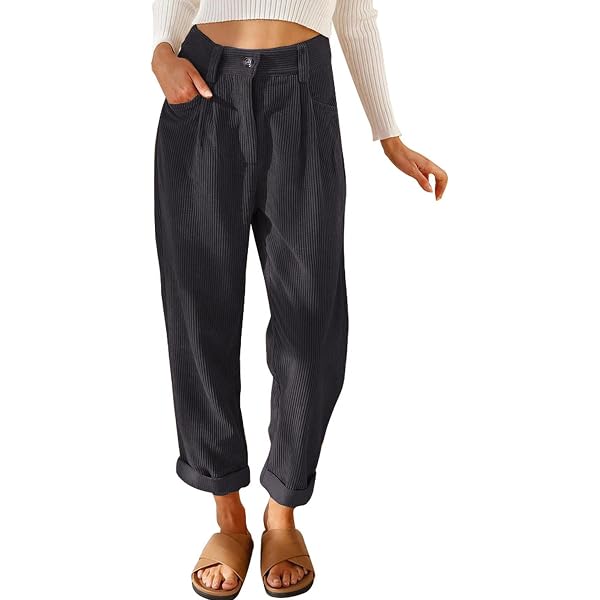 Pantalones De Pana Mujer Cintura Alta - Elásticos, Corte Recto, Con Bolsillos, Ideales Para Otoño E Invierno