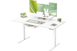 ‎VASAGLE VASAGLE Biurko z elektryczną regulacją wysokości, 140 x 70 cm, elastyczny uchwyt na monitor, szuflada, port USB-C, funkcja przypominania o siedzącym trybie życia, do biura domowego, biały LSD154WB01