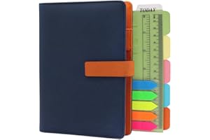 TSY - Agenda recargable, diarios y cuadernos, organizador personal ejecutivo para hombres y mujeres, carpeta de 6 agujeros con anillas con papel forrado, soporte para bolígrafos, color azul marino, A6