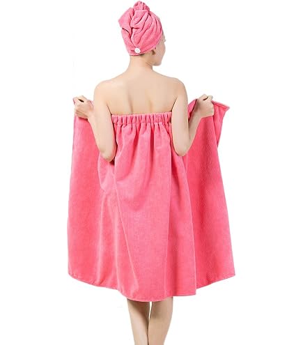 Serviette De Bain Femme Nylon Absorbant 80x140cm - Robe Sauna Avec Poches Élastiques Et Tube Cheveux