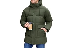 Xnova Męska kurtka zimowa z podszewką, długa, pikowana kurtka, wiatroszczelna, ciepła, wodoodporna, parka z kapturem