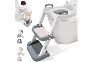 ADORALAND Potty Training Toilet Seat Toddler Toilets Seats Kids Steps Trainer with Stairs Splash Guard Baby Toilet Stool Soft Padded Toddlers Child Height Adjustable Non-Slip Childs Wc Chair Step Ladder | Grey