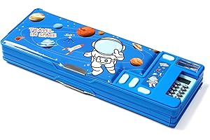 Ristpal Pop Up Multifunction Pencil Case, Cute Cartoon Pen Box Organizer Stationery with Calculators, Sharpener, Schedule, School Supplies, Best Birthday Gifts for Kids Teens (Blue 2)