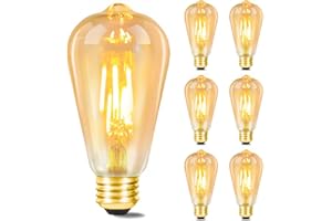 GBLY 6 piezas LED E27 lámpara vintage - ST64 Edison bombilla 2700K 4W blanco cálido lámpara incandescente filamento retro vidrio lámpara antigua ahorro de energía lámpara de hotel