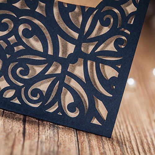 Wishmade Einladungskarten Für Hochzeit Geburtstag Taufe Party Satinband Bowknot Kraftpapier Blanko Set 50 Stücke inkl Umschläge und Aufkleber - 6