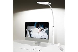 Moslumin Lampe de bureau LED puissante avec télécommande, 20W Lumiere architecte à pince ultra lumineuse et large, rotation flexible, éclairage bureau pour pc ecran, gaming, travail – Blanche