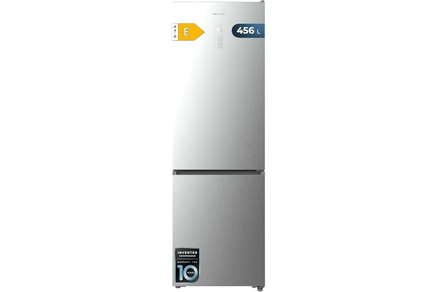 Cecotec Frigorífico Combi 456L Total No Frost Bolero CoolMarket Combi 456 Inox E. Altura 201cm y 59,5cm Ancho, MAX INSIDE con