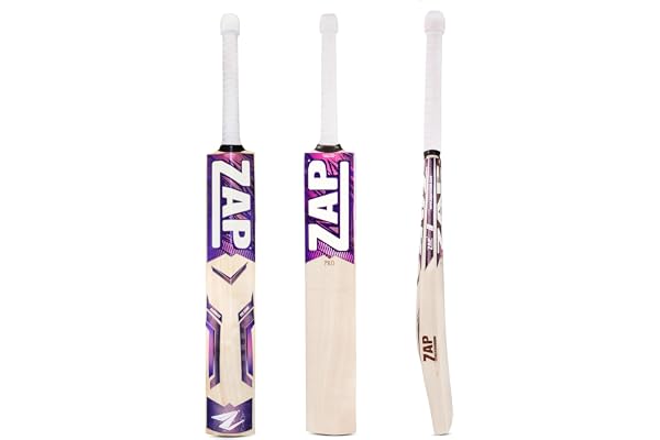 ZAP Pro Kashmir Willow Cricket Leather Bat (Size SH-Full (33.5in)) Professional Cricket Bat for Leather Ball Includes Scuff Sheet & Cover Shock-Absorbing Handle for 15+ Years