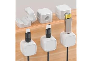 RUAMNY Magnetic Cable Holder, Powerful Desktop Cable Manager, Self-Adhesive Magnetic Cord Organizer, Concealed Phone Charging Wire Holder for Nightstand & Home Office Desk（White）