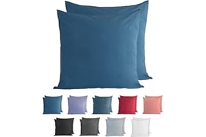 Komfortec 100% Coton Jersey Taie d'oreiller - Lot de 2-80x80 cm, Oreiller 150 g/m², Housse de Coussin, Bleu pétrole