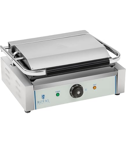 Machine à Panini Royal Catering RCPKG-1800-M - Plancha Électrique Rainurée + Lisse 1800W Professionnelle