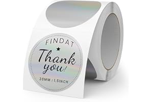 ‎FINDAT FINDAT 38 mm Runde Silber Laser Thermo-Etiketten Rolle Selbstklebende Drucker Holographische Etiketten Kreis Vinyl Wasserdichtes Klebepunkte Aufkleber für Büro Logo Design QR Versand 200 Stück