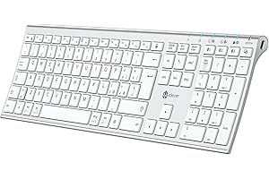 iClever Tastiera Bluetooth, ricaricabile USB-C, tastiera wireless multidispositivo in acciaio inox full size, Bluetooth 5.1 fino a 3 dispositivi, Layout Italiano QWERTY