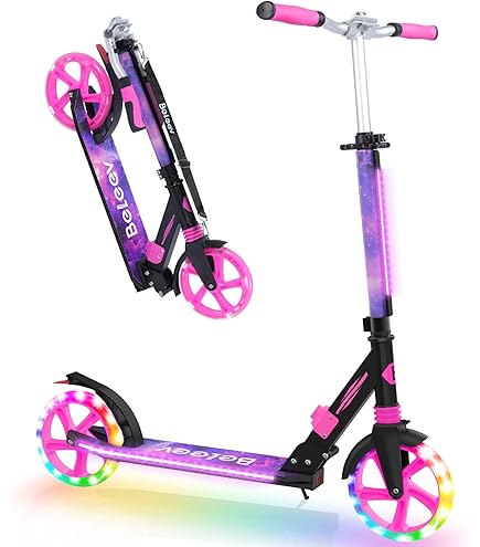 BELEEV Trottinette Pour Enfants, Trottinette Pliante à 2 Roues Pour Enfants Fille Et Gar Ons 3 Hauteur R Glable Lumineux