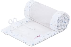 babybay Nestchen Mesh-Piqué / Bettumrandung für Beistellbett / Stoßschutz für Baby Bett, passend für Modell Maxi, Boxspring, Comfort und Comfort Plus, weiß Sternemix sand/azurblau