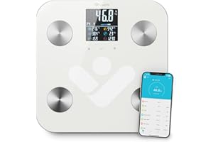 TrueLife FitScale W6 BT Personendiagnostische Bluetooth-Waage, Messung mit bioelektrischer Impedanzanalyse, 19 messbare Körperindizes, farbiges LCD-Display, bis zu 8 Benutzer, mobile App