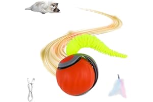 ORTVIAI Speedy Interactive Cat Ball With Replaceable Tail - 2025 New Model Smart Rolling Pet Toy With 2 Speeds and 2 Long Teasers