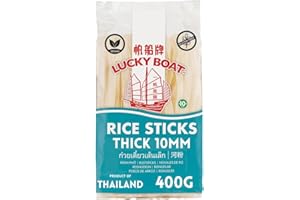 Lucky Boat Rice Noodle 400G | Thick Rice Noodle 10mm | Pad Thai | Gluten Free Noodles | Thai Ingredients | Chinese Ingredients | Asian Ingredients | Noodles | Stir Fry