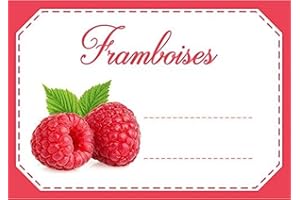 Lot d'étiquettes autocollantes pour confiture, faciles à décoller, adhésives, idéales pour l'étiquetage de vos pots de confitures et bocaux fait maison - Mon Bio Jardin (30x framboise - A8)