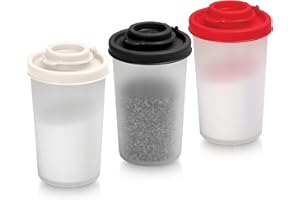 SIGNORA WARE Salière et Poivrière en Plastique Transparent Sans BPA, Kit Voyage, Pour Sel, Poivre, Épices, Idéal pour Camping, Randonnées, Cuisine Extérieure, Bivouac, Bushcraft (140ml, set de 3)