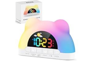 Azyh Réveil enfant, réveil numérique pour filles et garçons, réveil plug-in avec entraîneur de sommeil et veilleuse RGB à 11 couleurs, apprentissage du sommeil et du réveil, bruit blanc, double alarme