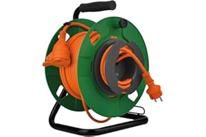 Zenitech - Enrollador de jardín estanco IP44 cable naranja 3G1,5 mm² 32+3m con toma 16A 2P+Tierra con solapa y disyuntor