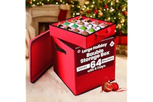 Just for Christmas Bauble Storage Box - 64 Compartment Storage Cube Box with 4 Trays, Cardboard Dividers, Strong Handles, Foldable & Durable Design | Perfect for Holiday Decoration Storage