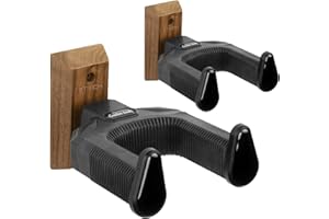 STRICH Soporte de pared para guitarra con base de nogal, soporte de pared para guitarra en forma de U con soporte de bloqueo automático para acústico, eléctrico, banjo y bajo (paquete de 2)