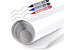 ‎AFMAT AFMAT Whiteboard Folie Rolle 44x335CM,Großflächig Abwischbare, Whiteboard Folie Selbstklebend für Büro, Zuhause & Schule, 3 Marker
