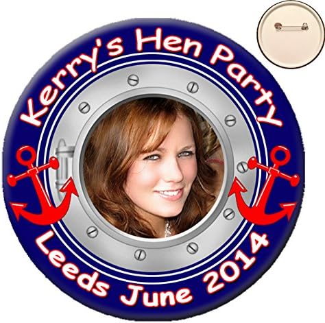 Personalised SAILOR BLUE Nautical Theme Photo PIN BADGE Button Hen Party Night 58mm